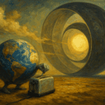 Artistic rendering of Earth struggling with fossil energy while a Dyson Sphere surrounds a sun in deep space – symbolising the Kardashev Scale’s hierarchy